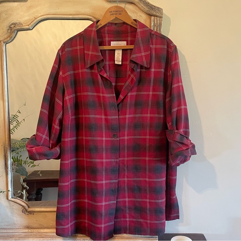 Liz Claiborne Red Plaid Button Down Shirt